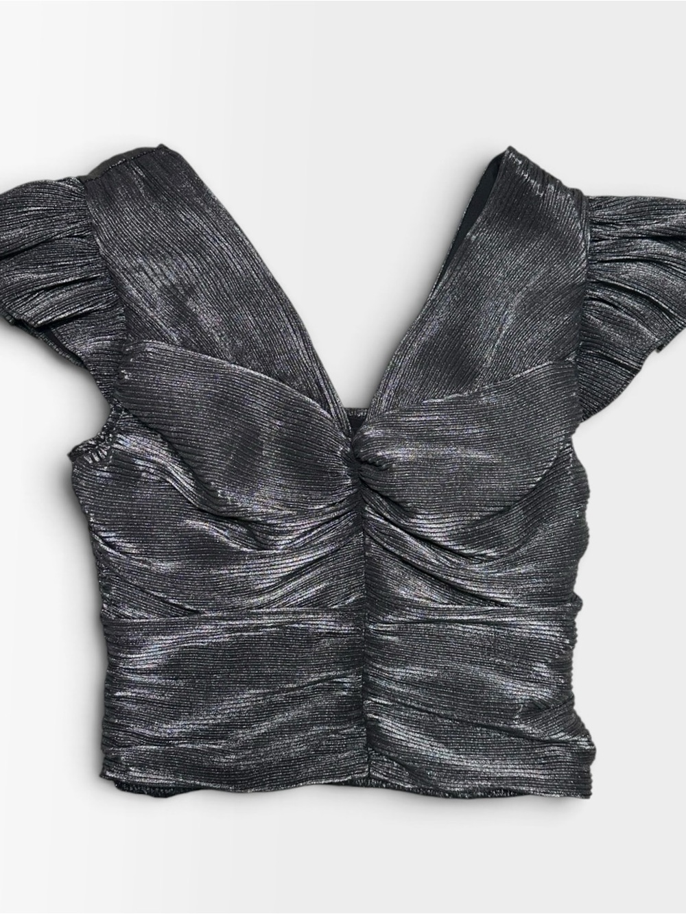 Express Metallic Black V-Neck Ruched Crop Top